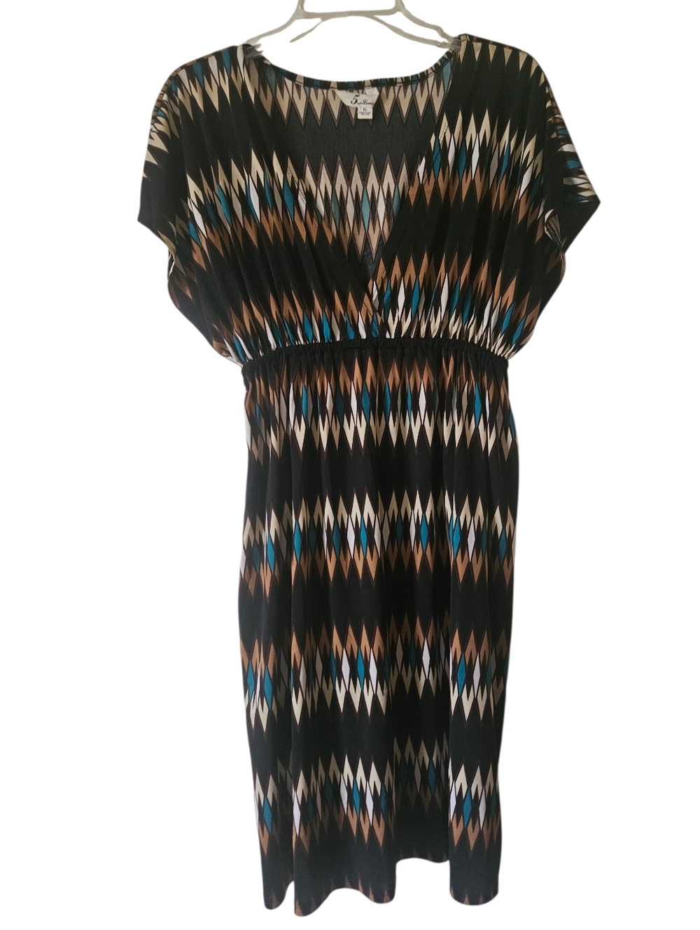 Geometric Print Empire Waist Cap Sleeve Dress/Cover Up Women XL